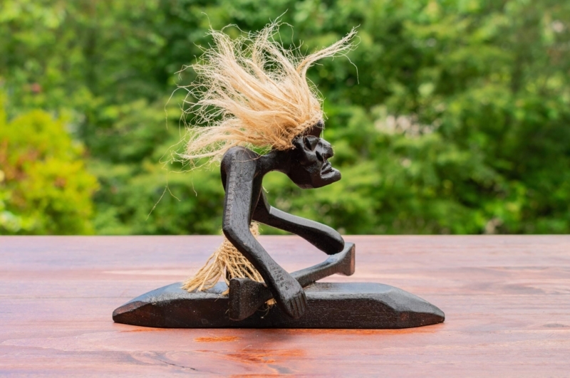 Figurine Primitive Tribal Wood Canoe Boat Silhouette Hand Carved