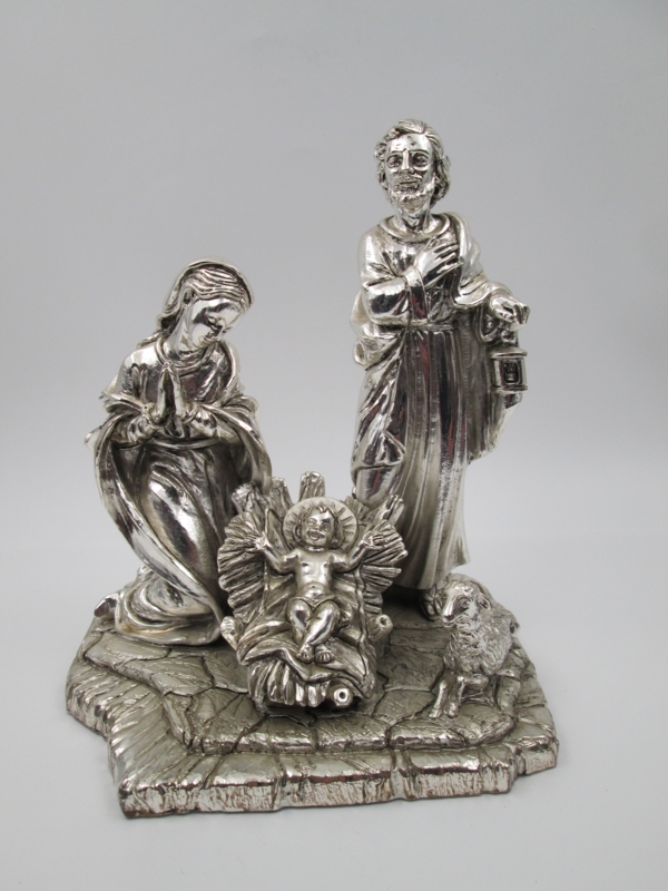 Figurine Religious Pilgrim with Staff on Polished Stone Base
