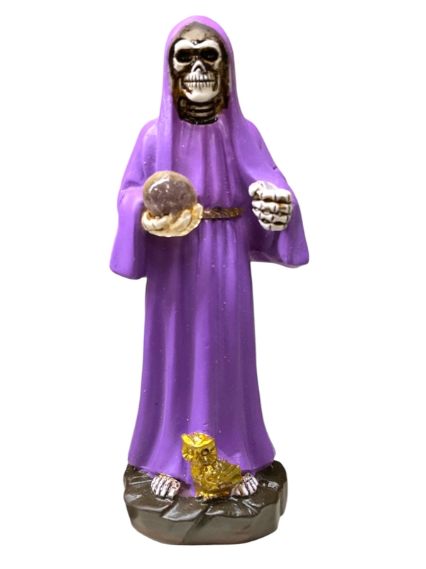 Figurine Santa Muerte Purple Holding Scythe Globe Spiritual Gothic