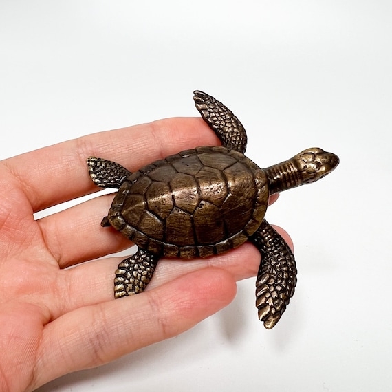 Figurine Sea Turtle Silhouette Antique Bronze Finish Textured Accent