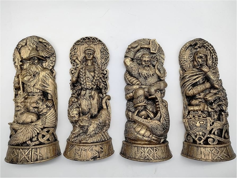Figurine Set, Hand Carved Look, Scandinavian Pantheon Accents