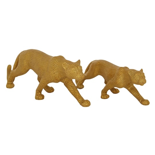 Figurine Set Modern Glam Polished Gold Leopard Silhouette