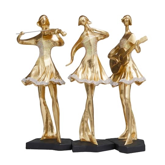 Figurine Set Musical Trio Black Pedestal Bases Elegant Decor