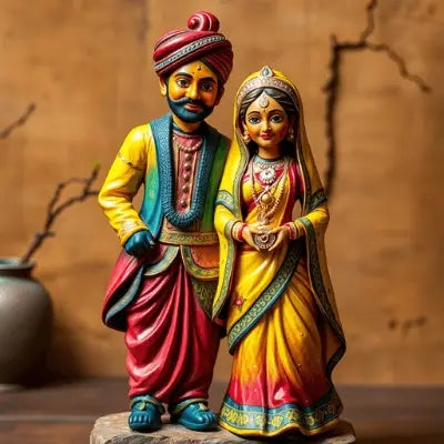 Figurine Set Traditional Indian Wedding Theme Red Gold Attire