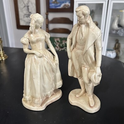 Figurine Set Vintage Victorian Couple with Hand Painted Gold Accents