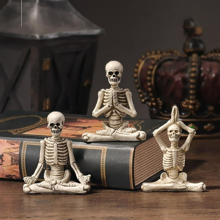 Figurine Set Yoga Skeletons, Bone White, Meditating Poses, Whimsical Decor