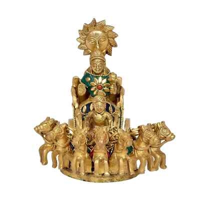 Figurine Seven Horse Chariot Gold Toned Ornate Filigree