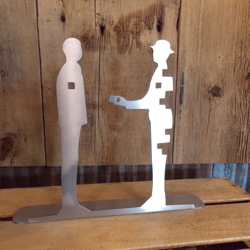 Figurine Silhouette Cutout Block Base Charcoal Industrial Decor