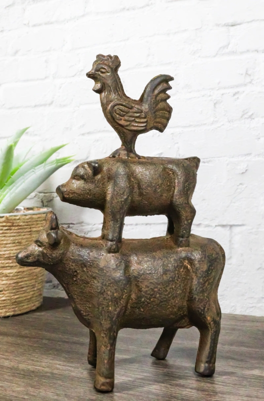 Figurine Stacked Animals Cast Iron Look Rustic Farmhouse Kitchen Decor