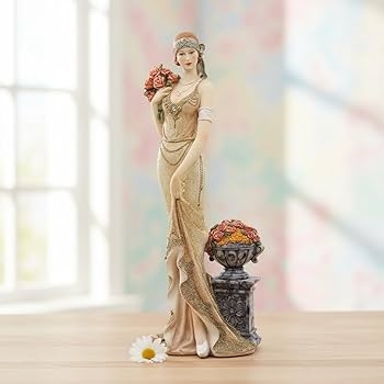 Figurine Victorian Lady in Floral Gown with Wide Brimmed Hat