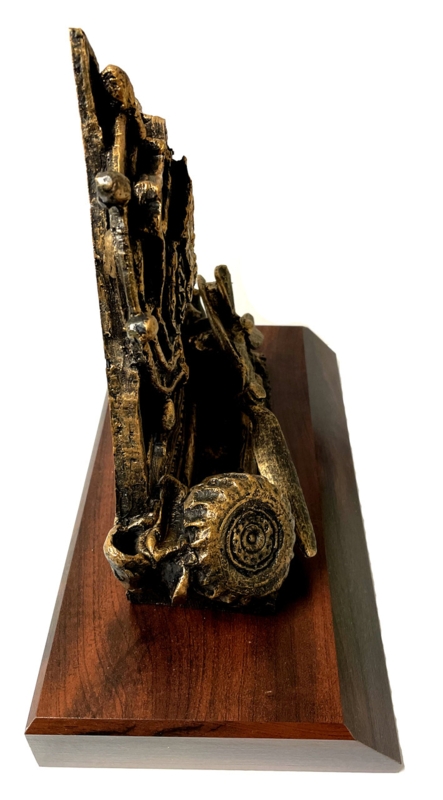 Figurine with Army Transportation Theme on Wooden Base