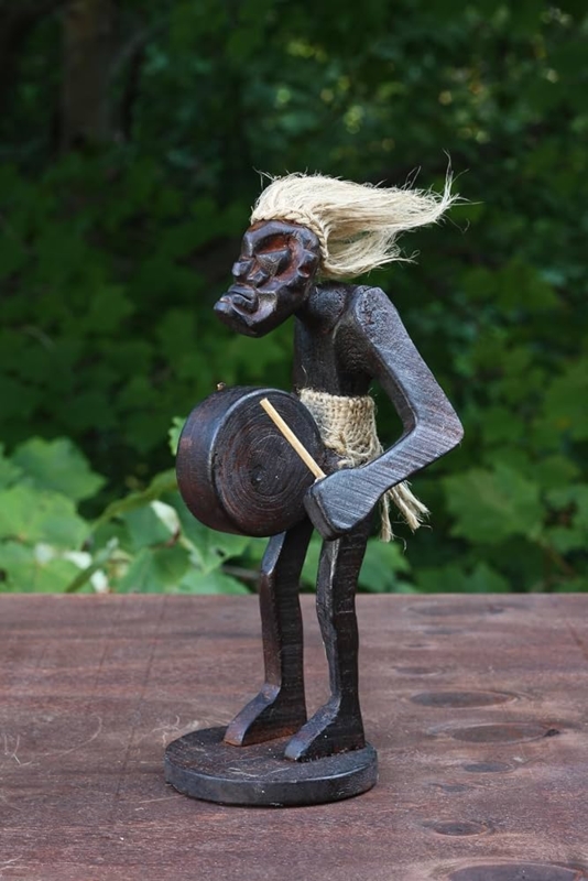 Figurine Wood Tribal Musical Theme Hand Carved Matte Finish