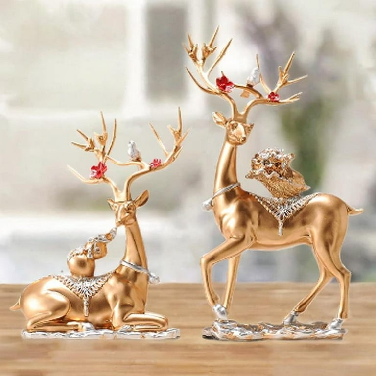 Figurines Gold Deer Set Polished Finish Modern Glam Decor