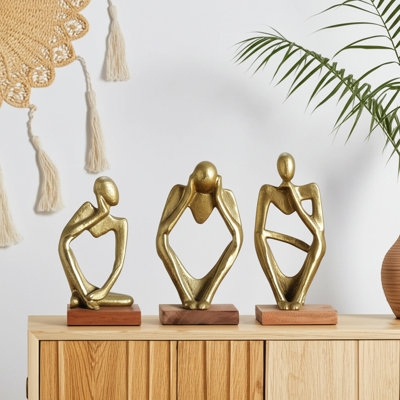 Figurines Set of 3 Polished Gold Finish Abstract Human Form