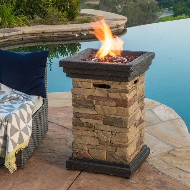 Fire Column Square Pillar Stone Like Composite Contemporary Gas