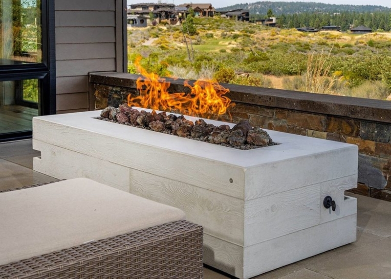 Fire Pit Board Formed Concrete Rectangular Gas Burner Contemporary Patio