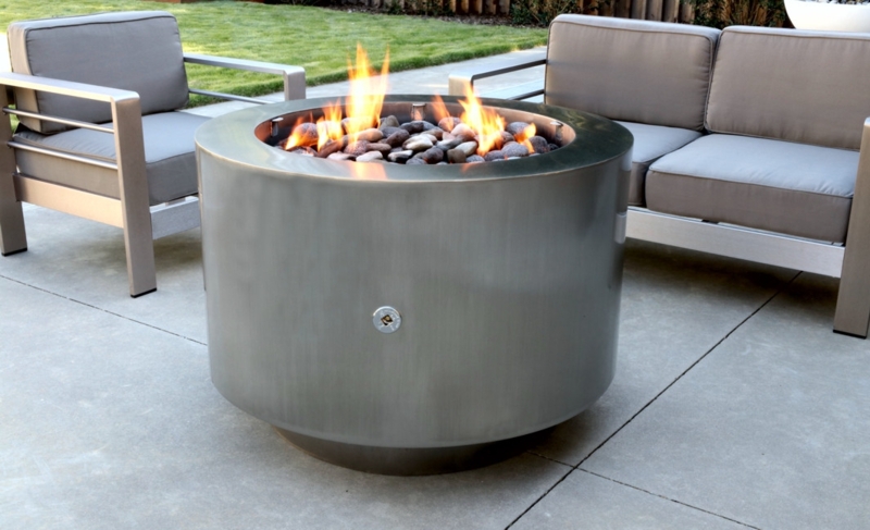 Fire Pit Brushed Stainless Steel Finish Hidden Tank Industrial Style