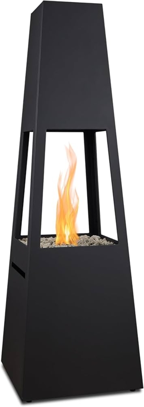 Fire Pit Chiminea Tall Vertical Silhouette Matte Black Finish