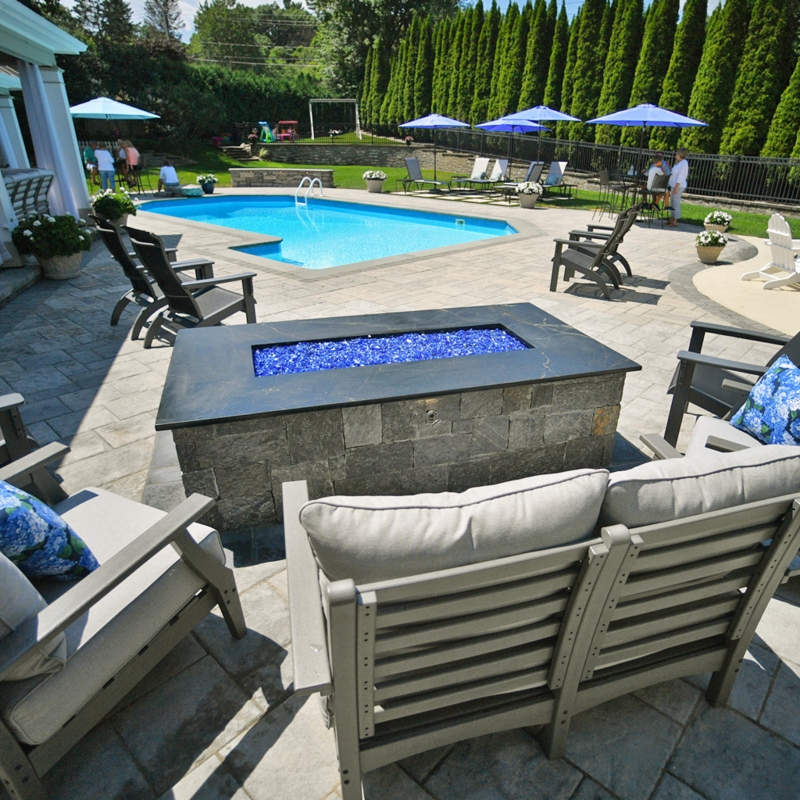 Fire Pit Circular Form Stacked Stone Masonry Patio Layout