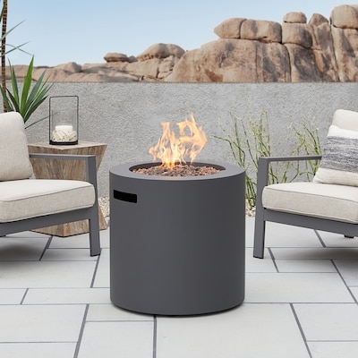 Fire Pit Glass Wind Guard Stone Texture Base Round Gas Unit