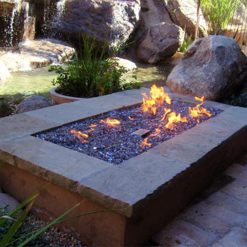 Fire Pit Insert Linear Burner & Black Fire Glass, Contemporary Patio