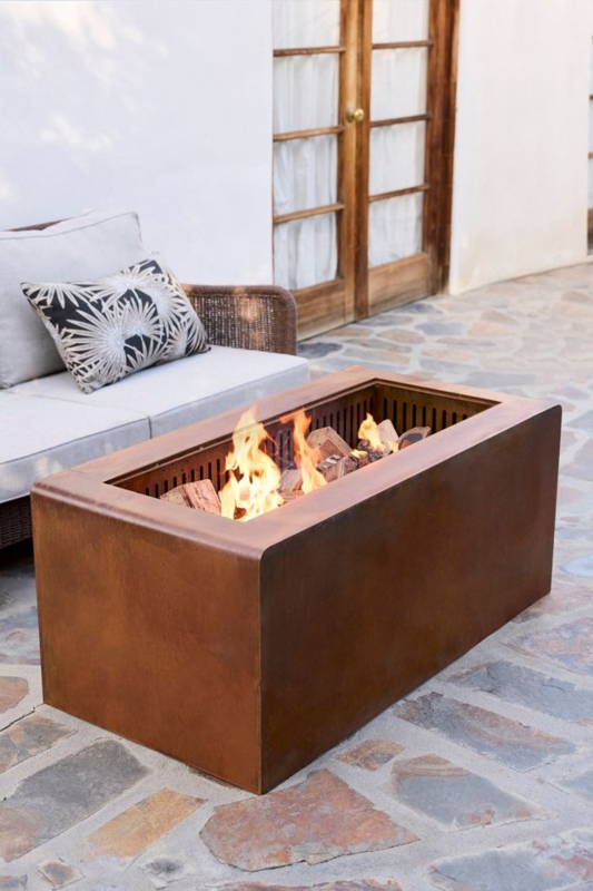 Fire Pit Lidded Design with Textured Stone Finish, Charcoal Grey