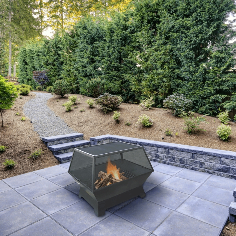 Fire Pit Low Profile Design, Matte Black Metal Industrial Style Area