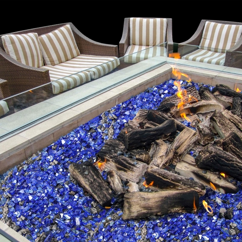 Fire Pit Media Dual Texture Set Cobalt Glass Lava Rock High Contrast