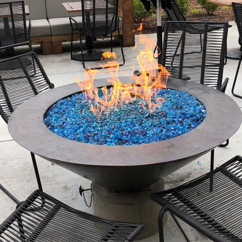 Fire Pit Metallic Copper Basin Vibrant Blue Glass Coastal Modern