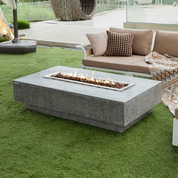 Fire Pit Rectangular Low Profile Gray Stone Texture, Minimalist Garden