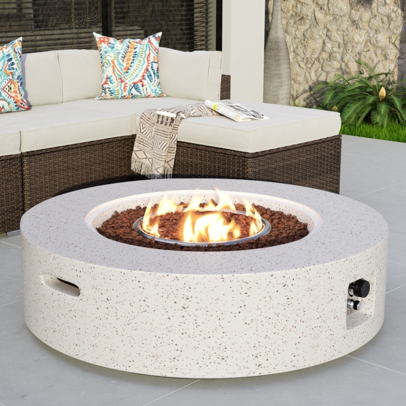Fire Pit Round Pedestal Ecru Finish Blue Glass Minimalist