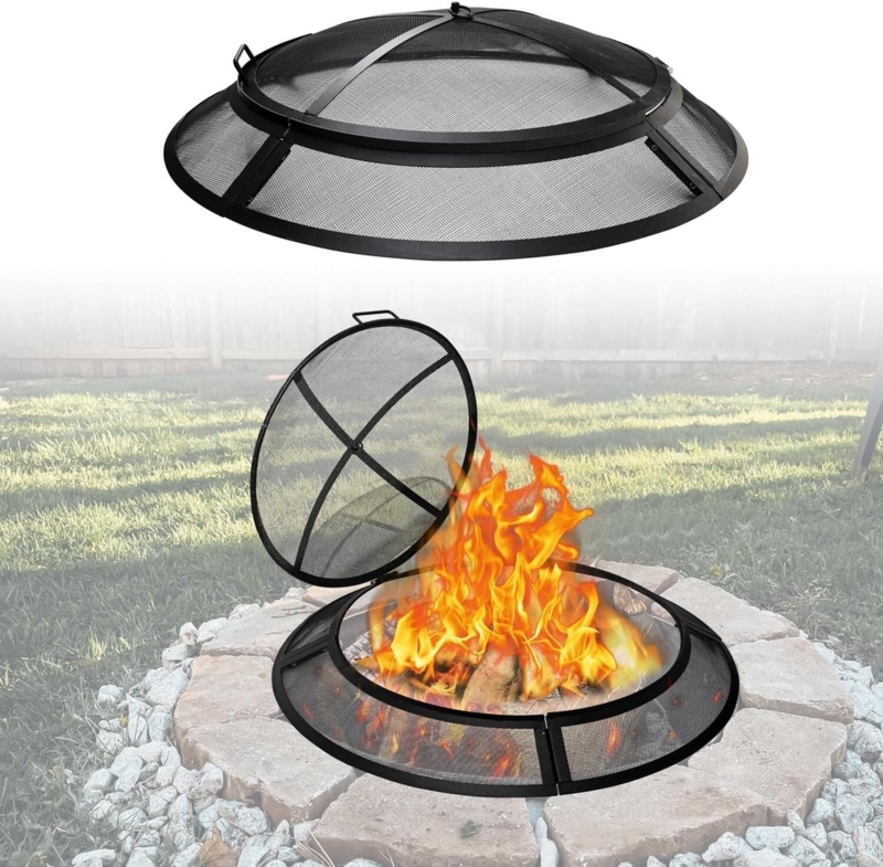 Fire Pit Screen Domed Matte Black Mesh Circular Base Safety Lid