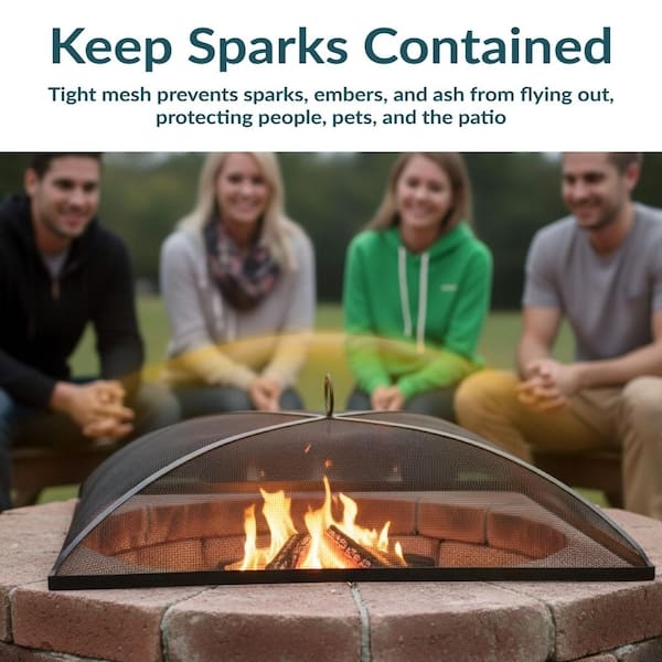 Fire Pit Screen Square Minimalist Fine Mesh Black Construction