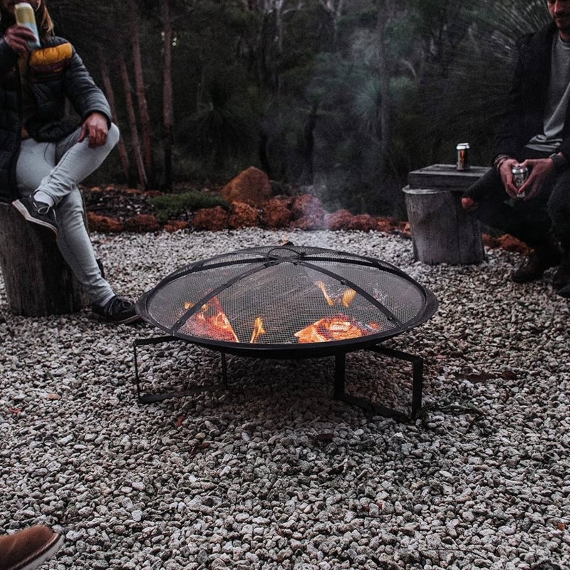 Fire Pit Spark Screen Collapsible Mesh with Accessory Poker