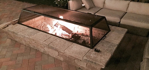 Fire Pit Spark Screen Rectangular Linear Mesh with Side Handles