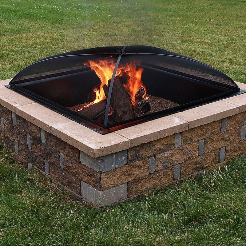 Fire Pit Spark Screen Square Matte Black with Structural Ribs