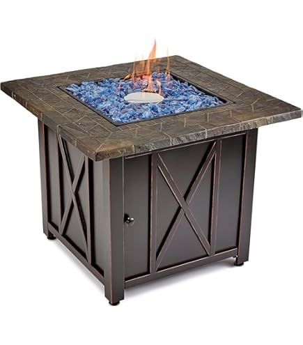 Fire Pit Square Faux Wood Mantel Dark Gray Stone-Like Paneled Base