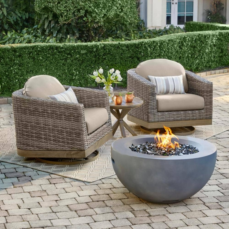 Fire Pit Square Stacked Stone Look Blue Glass Propane