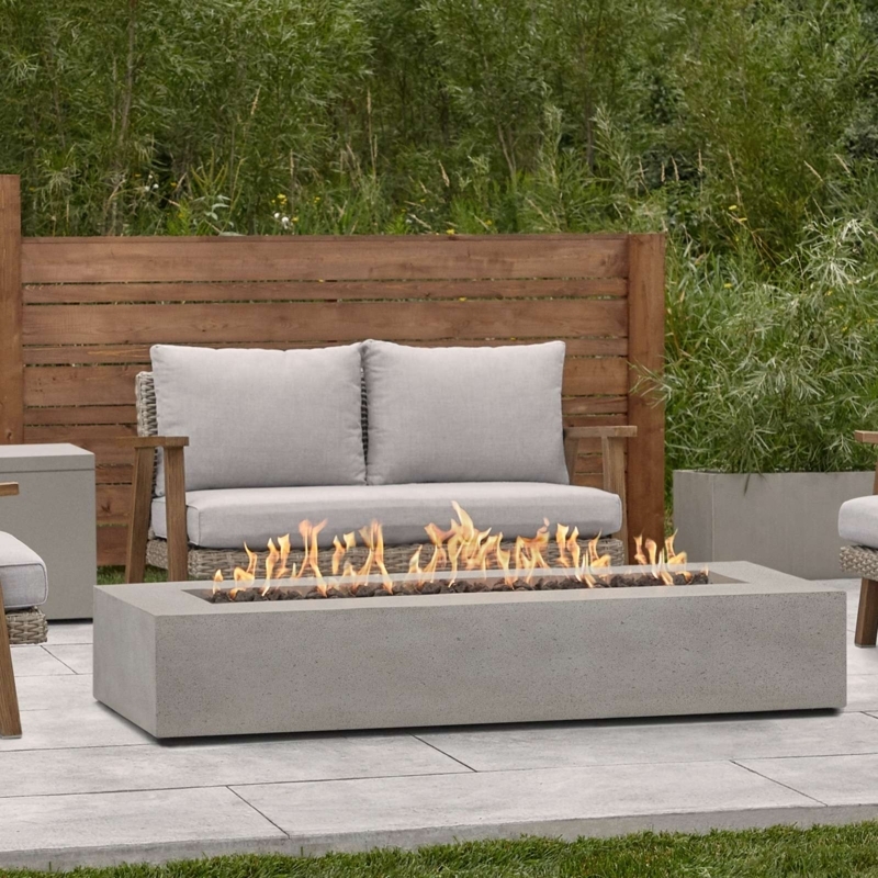 Fire Pit Table 72 Inch Length Flint Gray Finish, Large Scale Linear Design