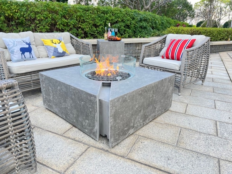 Fire Pit Table Concrete Texture Glass Wind Guard Minimalist Rooftop