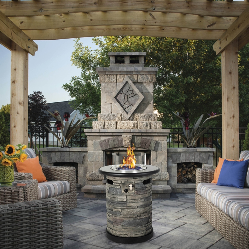 Fire Pit Table Cylindrical Base Matte Black Minimalist