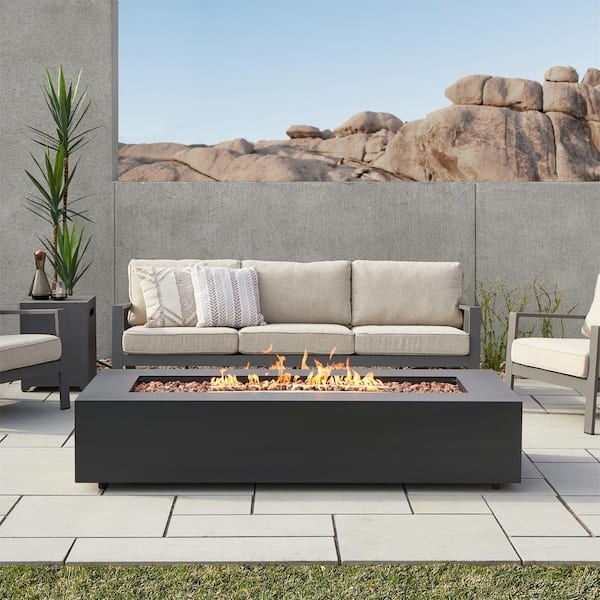 Fire Pit Table Mist Gray Finish Ultra Low Profile, Sleek Metal Design