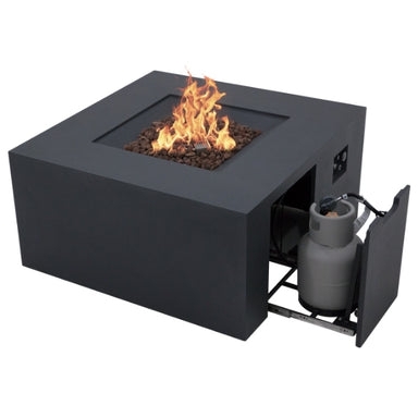 Fire Pit Table Rectangular Blue Fire Glass Dark Gray Minimalist