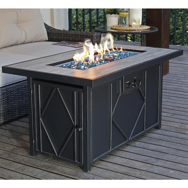 Fire Pit Table Rectangular Diamond Lattice Hidden Tank Storage