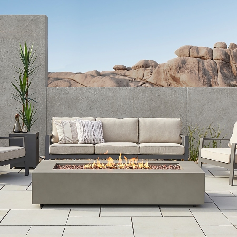 Fire Pit Table Rectangular Mist Gray Steel with Wide Ledge for Outdoors