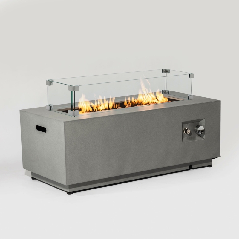 Fire Pit Table Rectangular Slat Top Charcoal Gray Finish