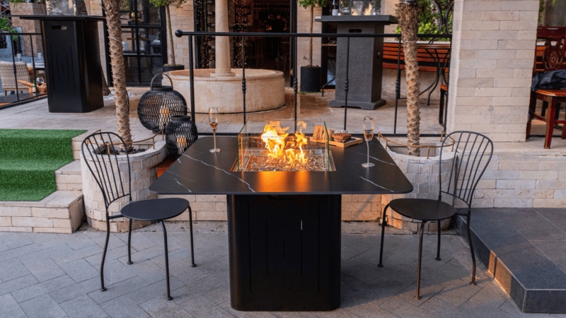 Fire Pit Table Round Fire Bowl Woven Texture Matte Black