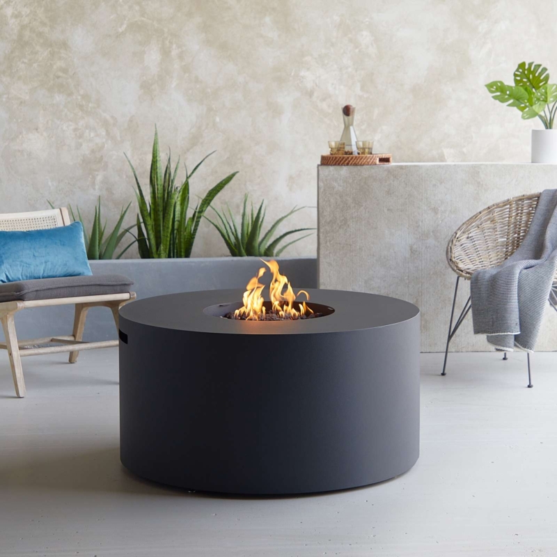 Fire Pit Table Round Monolithic Base Charcoal Minimalist