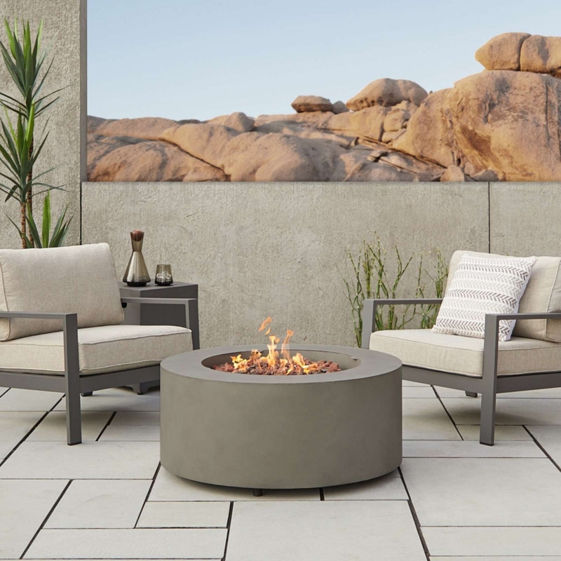 Fire Pit Table Smooth Gray Concrete Wide Ledge Design