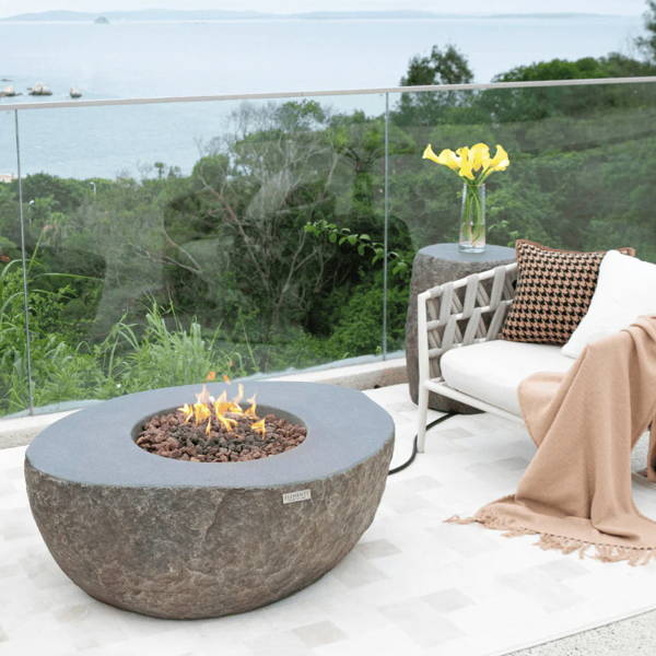 Fire Pit Table Square Concrete Texture Matte Grey Minimalist